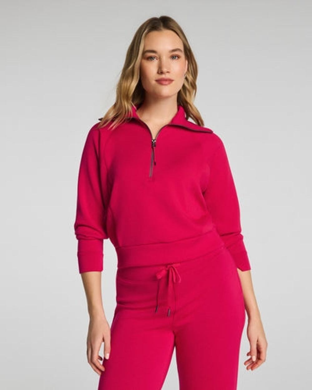 SPANX Air Essentials Half Zip Sweatshirt Long Sleeves Fuchsia Pink Size XS NWT